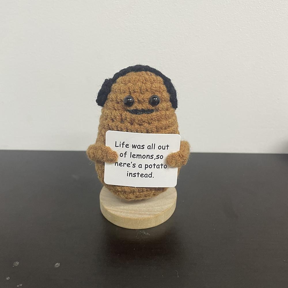 New Handmade Knitting Panda Doll With Card Ornament Home Decoration Mini Funny Positive Potatoes Room Decor Christams Gifts