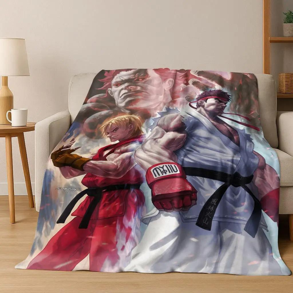 Retro Street Fighter 6 Characters Game Chun-Li Art Flannel Blanket,Cozy Soft Throw Blanket for Home Bedroom Bed Sofa Cover Kids