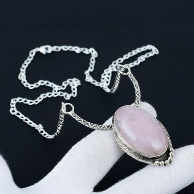 Rose Quartz Necklace, Rose Quartz Gemstone, 925 Sterling Silver Necklace, Rose Quartz Jewelry For Women, Rose Quartz Necklace For Gifts