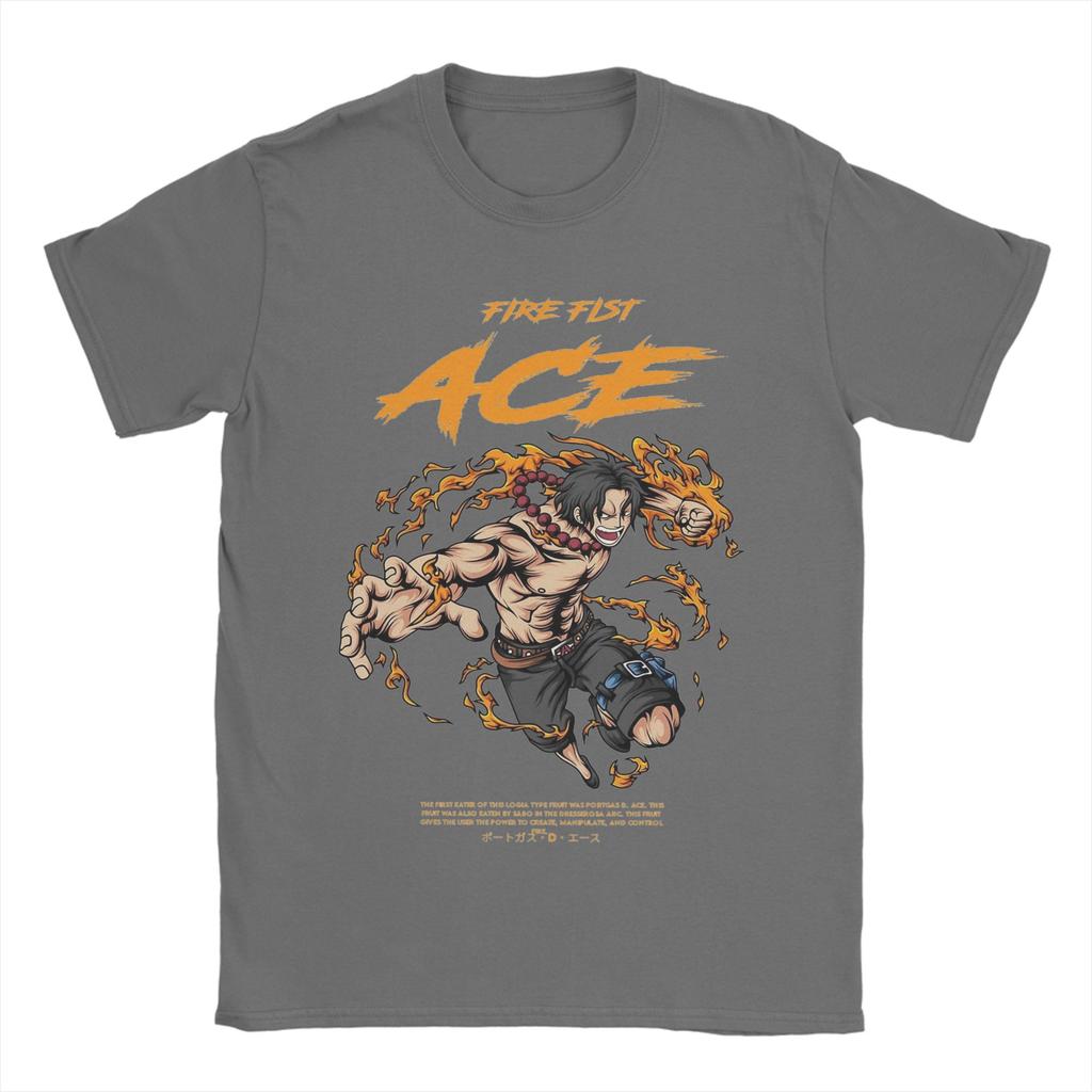 Vintage Portgas D Ace TShirt for Men Crewneck Pure Cotton T Shirts Ones Pieces Short Sleeve Tees Plus Size Tops