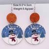 Retro Wooden Christmas Earrings: Geometric Patchwork with Snowman, Tree, and Snow Designs