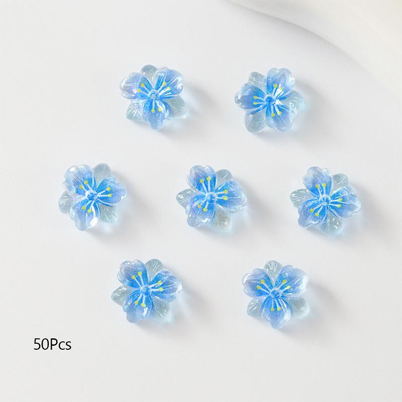 50Pcs 3D Flowers For Nails Charms Ice Translucent Gradient Blossom Manicure Art Flower Luminous Decoration For Nails Design