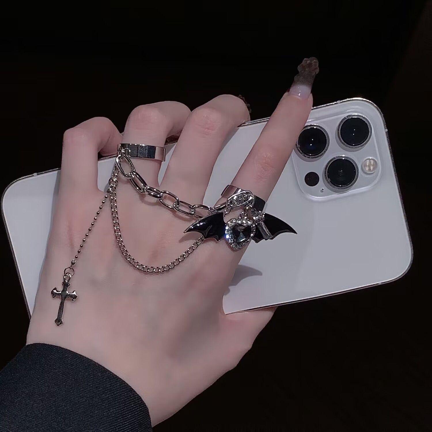 

Double Ring Ring Gothic Punk Ring Suitable for Women and Girls Party Jewelry Ring Black Cross Fashion Ring чёрный