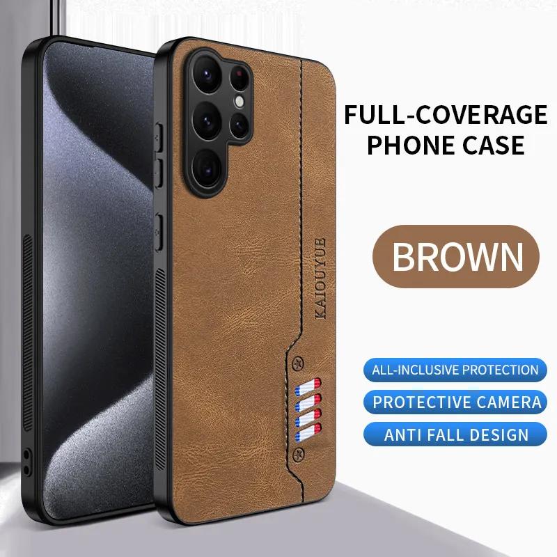 

Чехол для Samsung Galaxy S25 Ultra Новый Чехол-накладка из искусственной кожи Защитная задняя крышка для Samsung S25 edge S25FE S25Plus Чехол для телефона коричневый