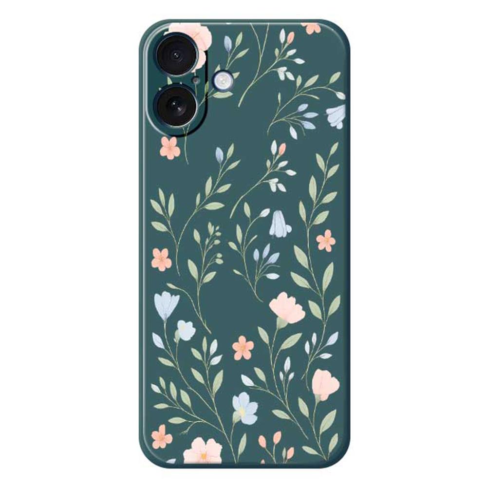 For iPhone 17 Case Pink Blue Flowers Pattern Printing Straight Edge TPU Phone Back Cover