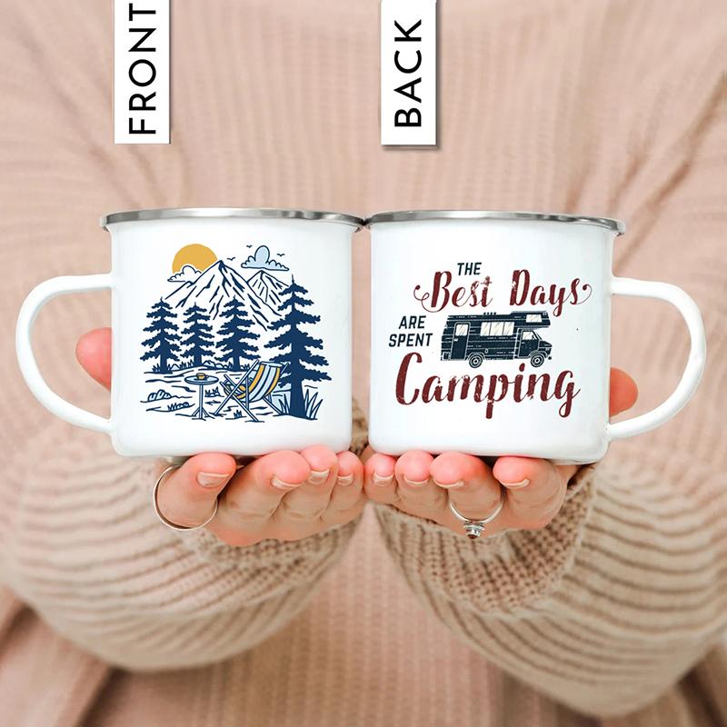 Outdoor Enamel Water Cups, Camping Mug, Campfire Party, Beer Coffee Mugs, Mountain Handle Mug, Best Gifts for Camper Lovers