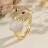 Leopard Head Copper Material Inlaid Zircon Open Ring, Luxurious And Simple Ins Series, Suitable For Women'S Banquet Parties