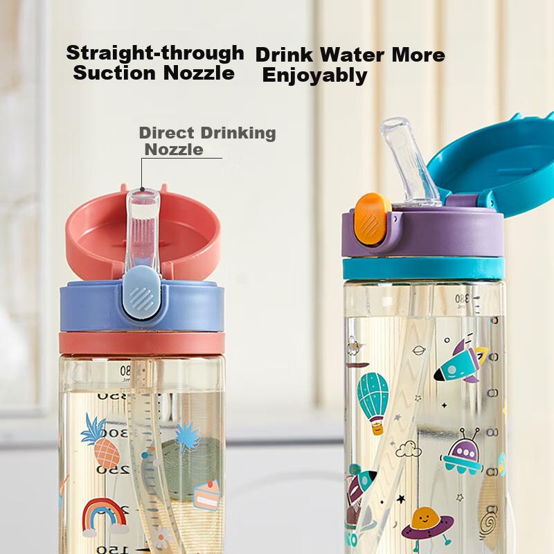 Rikang Children Water Cup with Straw, Elementary School Student Drinking Cup, Learning Cup, PPSU Milk Cup, 380ml, B1073-2, Gree