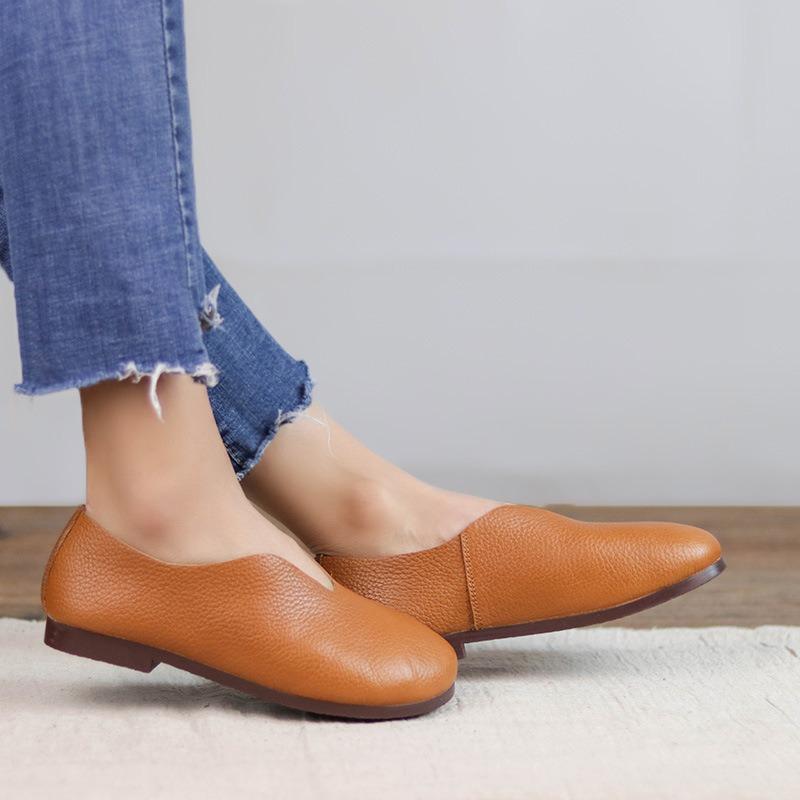 Handmade Real Leather Shoes Original Literary Flat Cowhide Women's Shoes