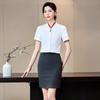 Women's Short-Sleeve Summer White Shirt - Formal, Waist-Hugging Workwear for Jewelry Store Front Desk