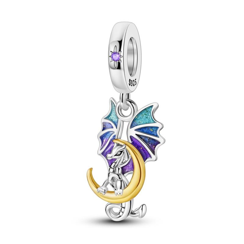 Charms Plata De Ley 925 Evil Blue Eyes Silver Sun Star Elk Dinosaur Flower Charm Women Anniversary DIY Jewelry
