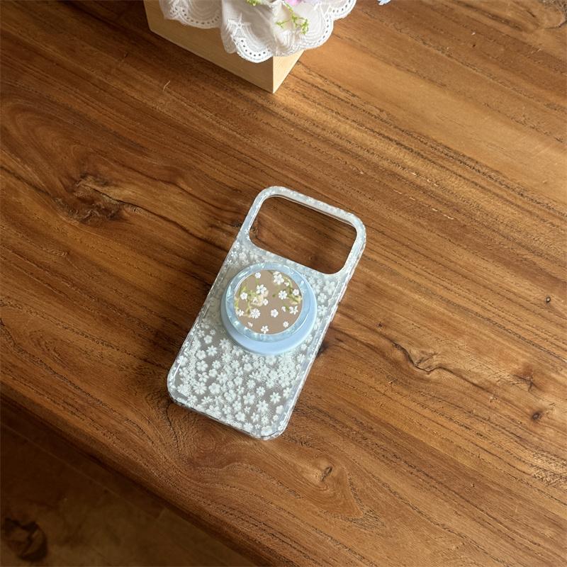 Shockproof Phone Case For iPhone 14 15 16 17 Pro Max Floral Print For MagSafe With Floral Pop Socket Large Window Cover 3 Colors