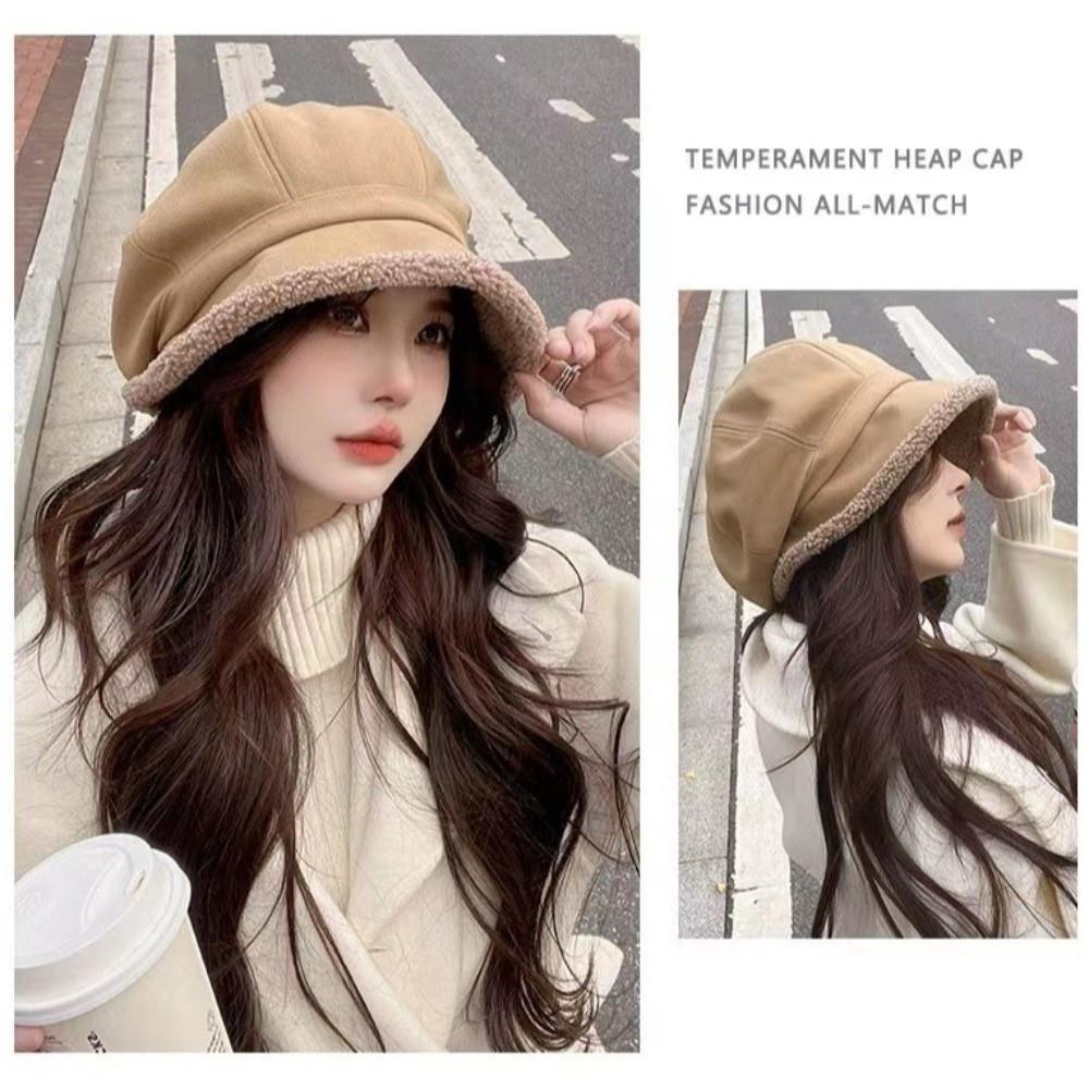 Classic Autumn Winter Plush Beret Hat Cold Prevention Leisure Bucket Hat Women Basin Cap  Vacation