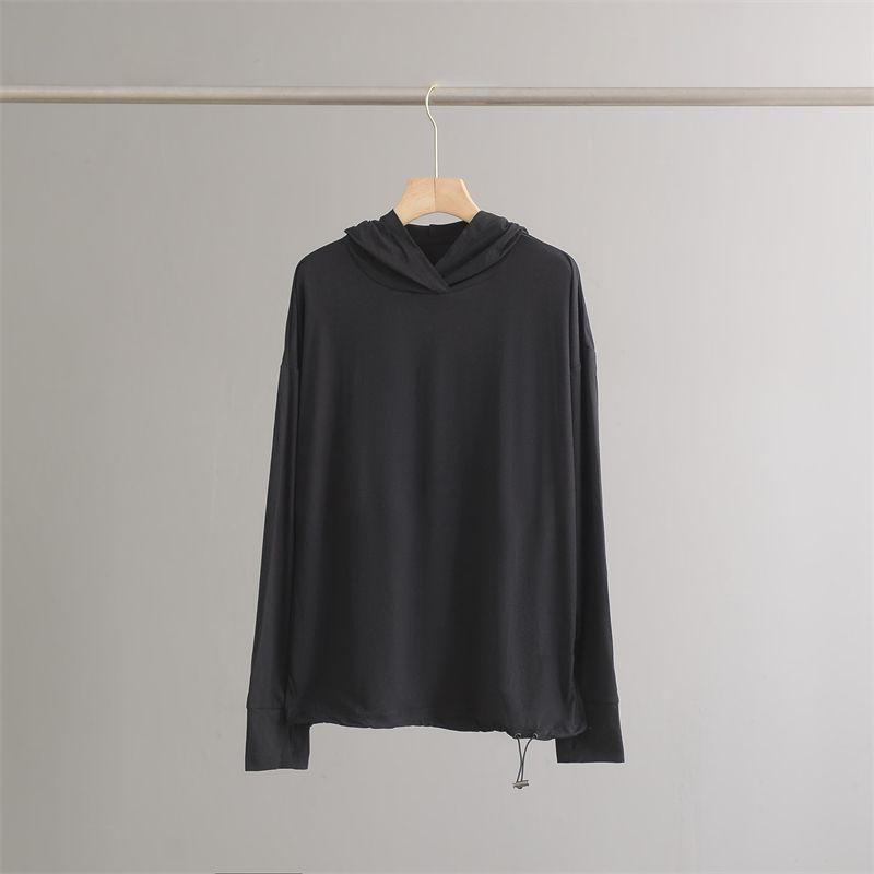 

Hooded Quick-Drying Casual Running Thin Sunscreen Yoga Clothes Black (hem drawstring) M