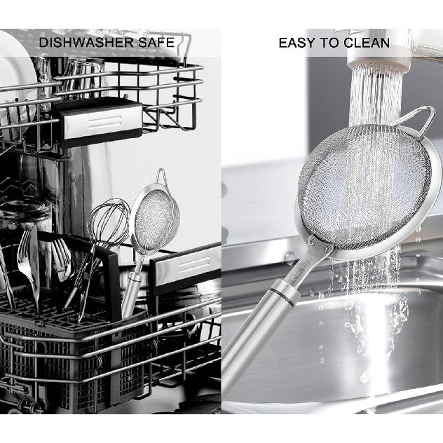3.3inch 304 Stainless Steel Fine Mesh Strainer for Kitchen, Colander-Skimmer with Handle, Metal Sieves Sifters