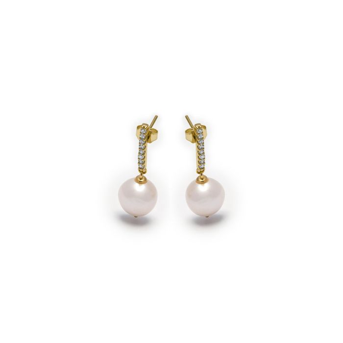 Boucles d'oreilles - LUXENTER - Nolshu - Argent 925 - Or jaune 18K - Perle blanche