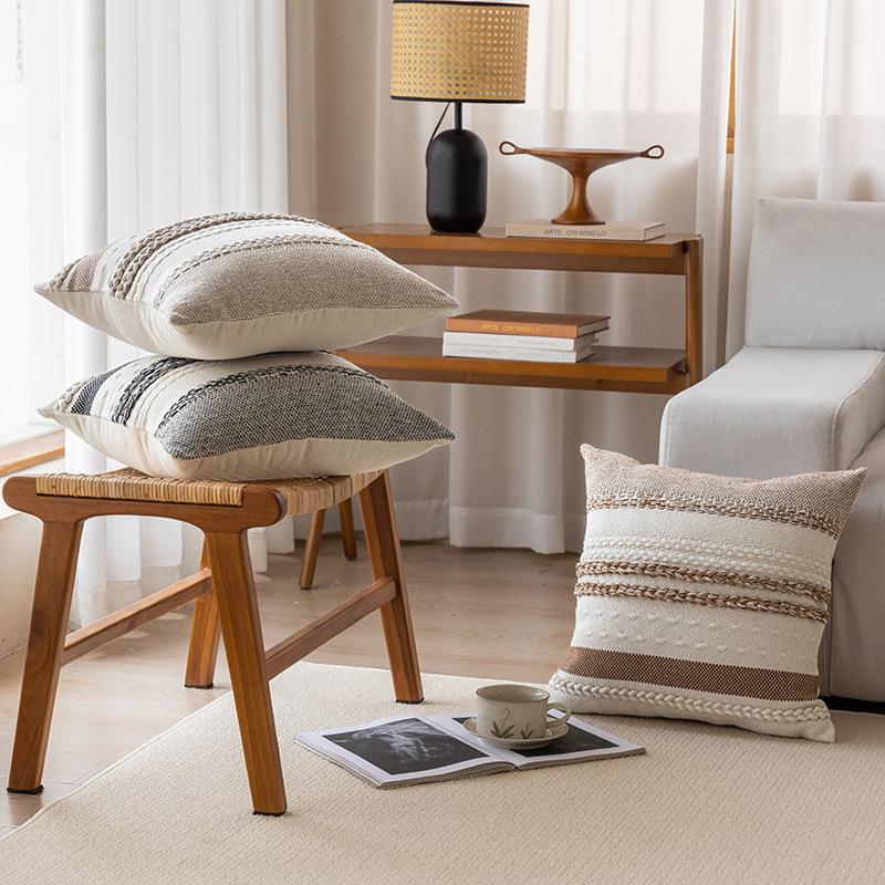 Knitted Striped Woven Pillow Cover Textured Square Cushion Cover Boho Bedroom Pillowcase No Filler Sofa Home Decoration