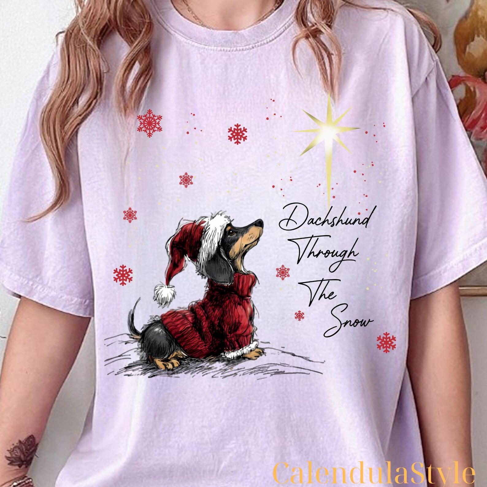 Dachshund Through The Snow Tee, Merry Christmas Dog Shirt, Funny Holiday Dachshund, Tis The Season Sausage Dog, Christmas Dog Mom Tee M