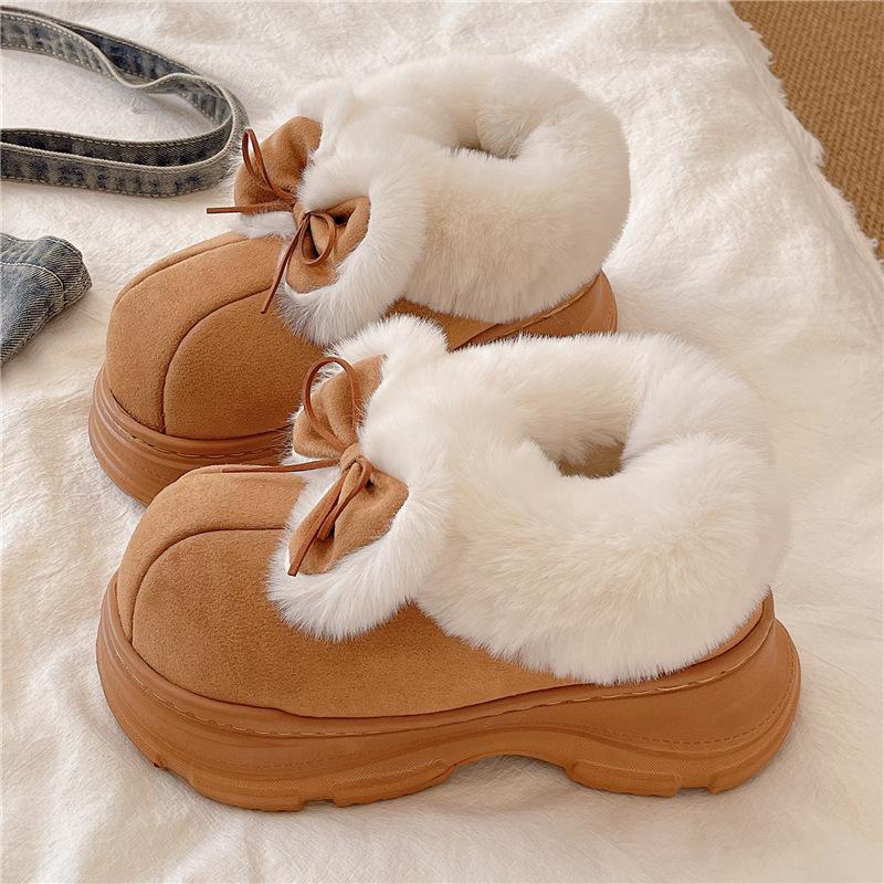 Women's Large Size Bow Tie Soft Elastic Winter Warm Cold Padded Snow Boots Non-slip Wear-resistant Outdoor Leisure Sports Cotton Boots