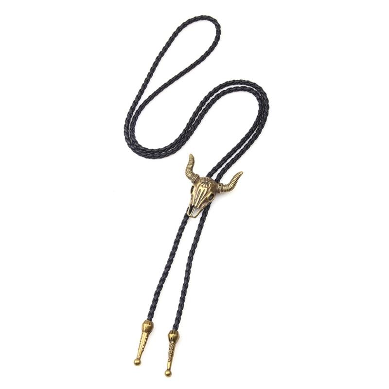 Vintage Bull Head Buckle Choker Necklace Black Leather Cord Necklace Fashion Jewelry Necktie Tie Pendant Necklace