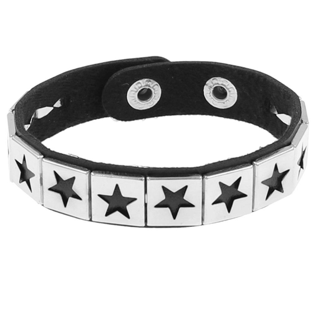 Star Skull Punk Gothic Rock Chains Stud Bracelet Spikes Rivet Pu Leather Wristband Bangle Wide Cuff Bracelet Women Men Jewelry