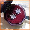 Huitan Aesthetic Crystal Flower Stud Earrings Women White CZ Stone Romantic Snowflake Shaped Earrings Dazzling Ear Accessories