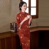 Orange national style new Chinese long autumn long-sleeved cheongsam improved young women's high-end sense retro spring and autumn clothing