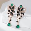 Green With Black Natural Zircon Flower Drop Earrings For Women  Rose Gold And Black Gold Plating Daily Fine Jewelry