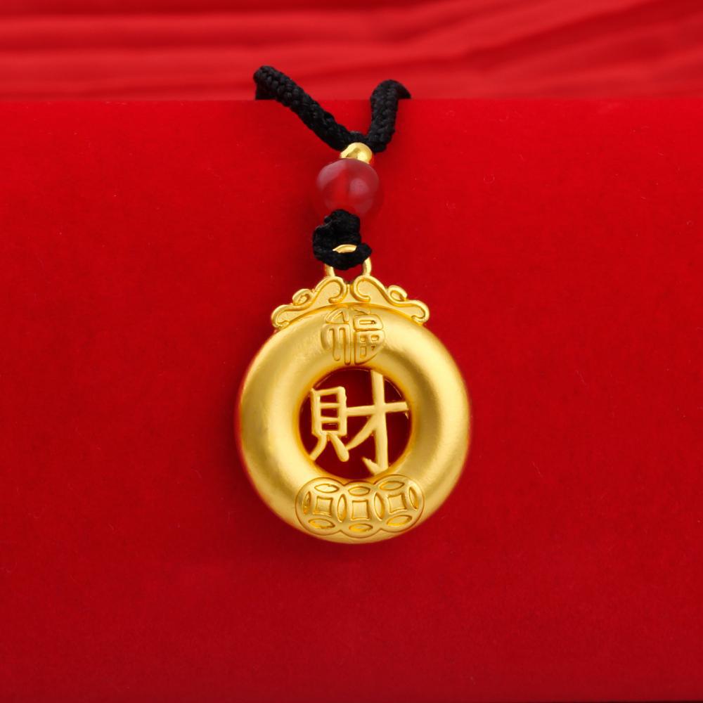 Náhrdelník s přívěskem z pískového zlata Buddha Dragon Yellow Gold Černý provazový řetízek na krk