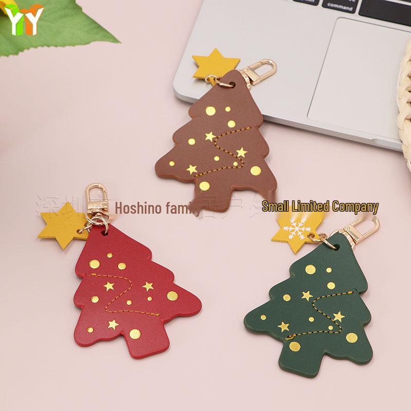 In Stock Creative Christmas Tree Pendant - Cute Leather Star Bag Charm & Snowflake Keychain Accessory
