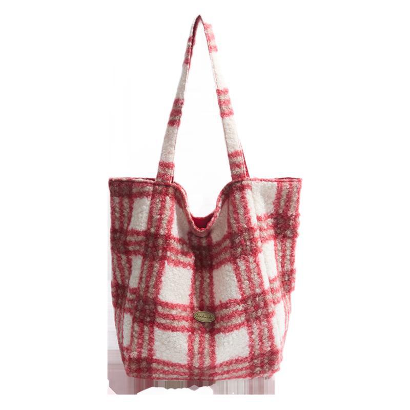 Korean New Autumn and Winter Plush Lazy Versatile Double-sided Shoulder Tote Bag Soft Waxy Japanese Student Bag Female