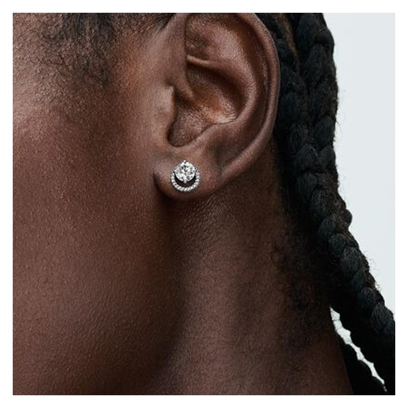 Pandora Inlaid Design 925 Silver Cubic Zirconia Cubic Zirconia Earrings Women's Silver 291248C01
