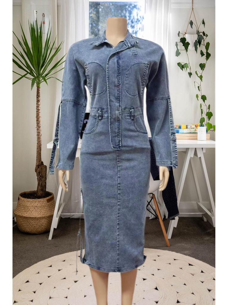 European and American Women's High Waist Unique Denim Maxi Dress