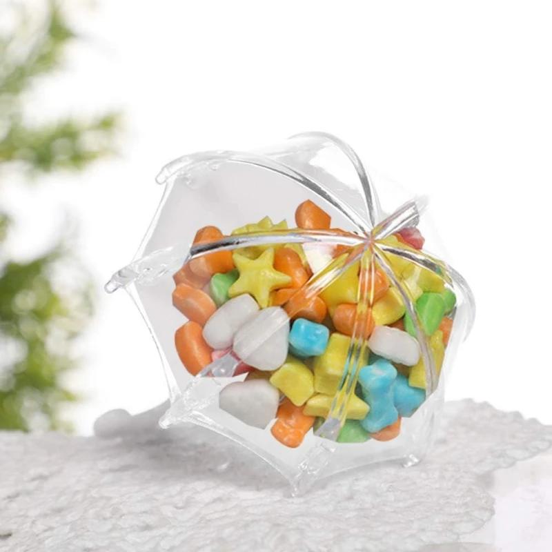 12Pcs Mini Plastic Umbrella Shaped Candy Container for Wedding Birthday Party Favors Baby Shower Decoration Gift Candy Boxes