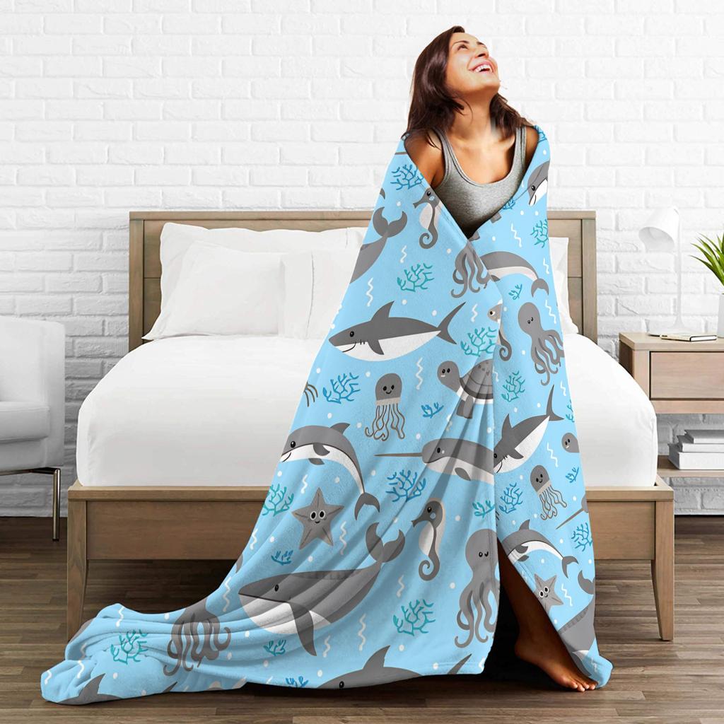 Cute Sharks Blankets Quality Warm  Throw Blanket Autumn Travel Office Couch Chair Sofa Bed Novelty Bedspread