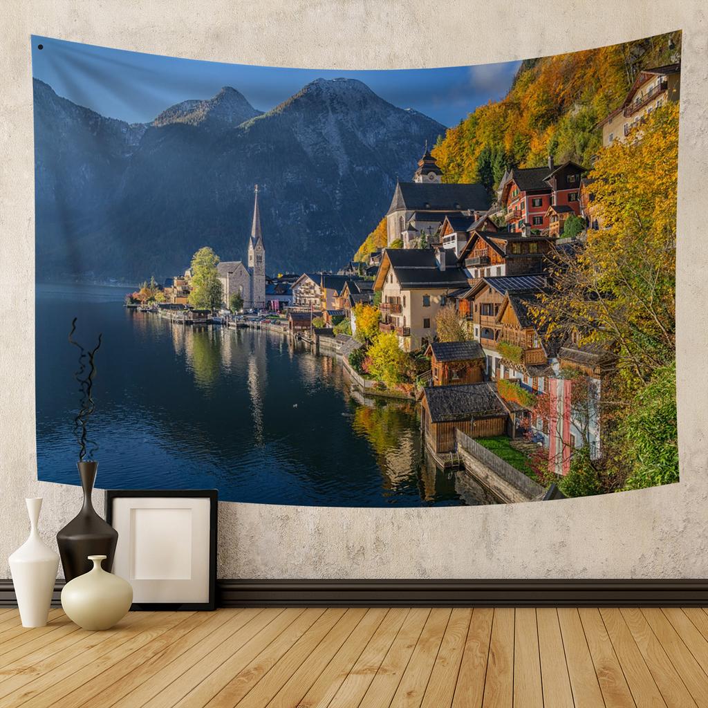 Autumn Forest Tapestry Wall Hanging Natural Fallen Leaves Landscape Hippie Tapestry Colorful Living Room Hanging Wall Tapestry