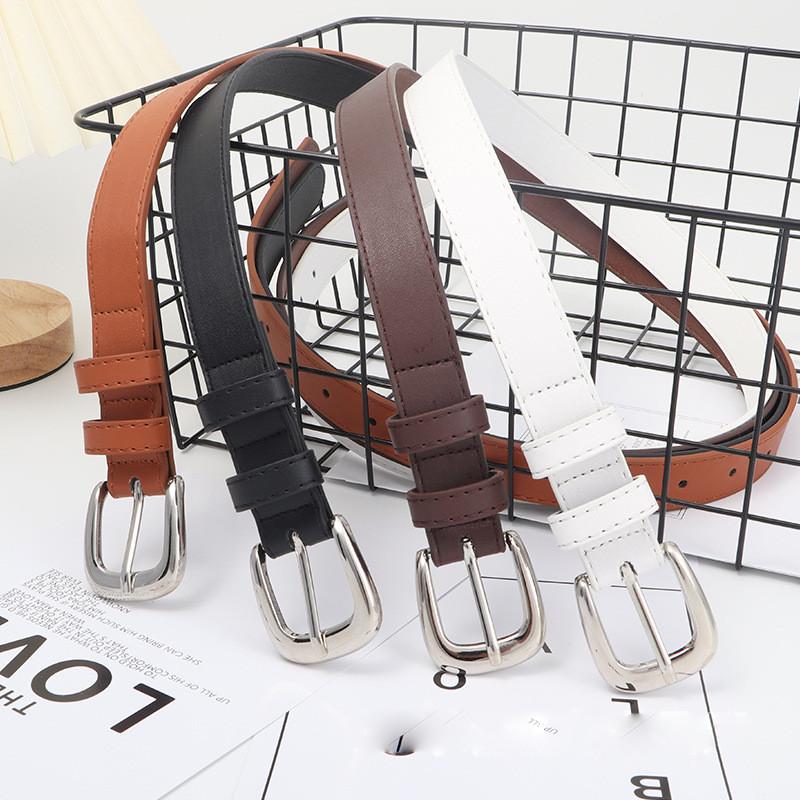 Needle Womens Silver Buckle Slim Belt Premium Minimalist Accessory Versatile