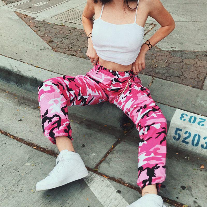 Printed Bucket Side Pocket Loose Pants Printing Series Buckle Side Pocket Loose Pants Female