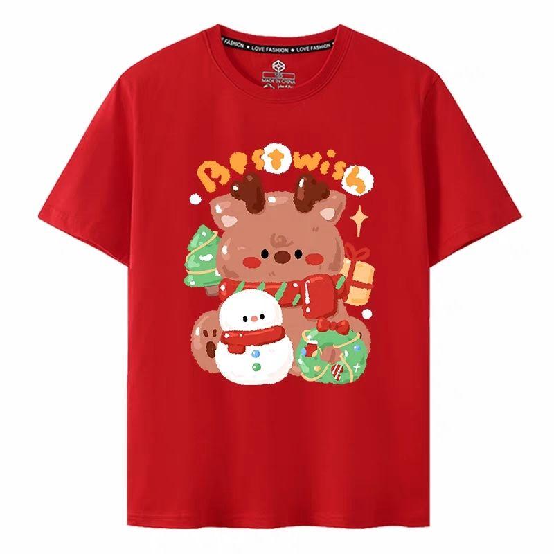 Merry Christmas Santa Claus Reindeer T-shirt Christmas Eve Men's Women's Christmas Merchandise Red Short Sleeve