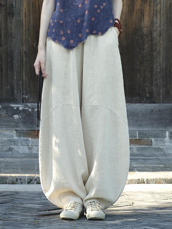 

Women s Loose Casual Ramie Lantern Pants - Sand-Washed Distressed Cotton Linen Zen Tai Chi Pants XL