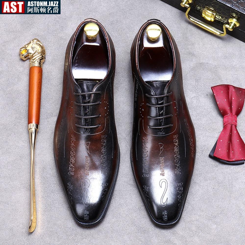 Handmade Mens Oxford Shoes Genuine Leather Brogue Dress Shoes Classic Business Formal Shoes Italian Leather Shoes Wedding Shoes