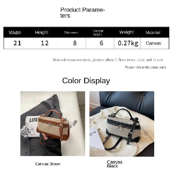 Tragbare Eimer-Box Handtasche Canvas Patchwork Mode Umhängetaschen Damen Pendler Handy-Aufbewahrung Schultertasche Vielseitig Einfach