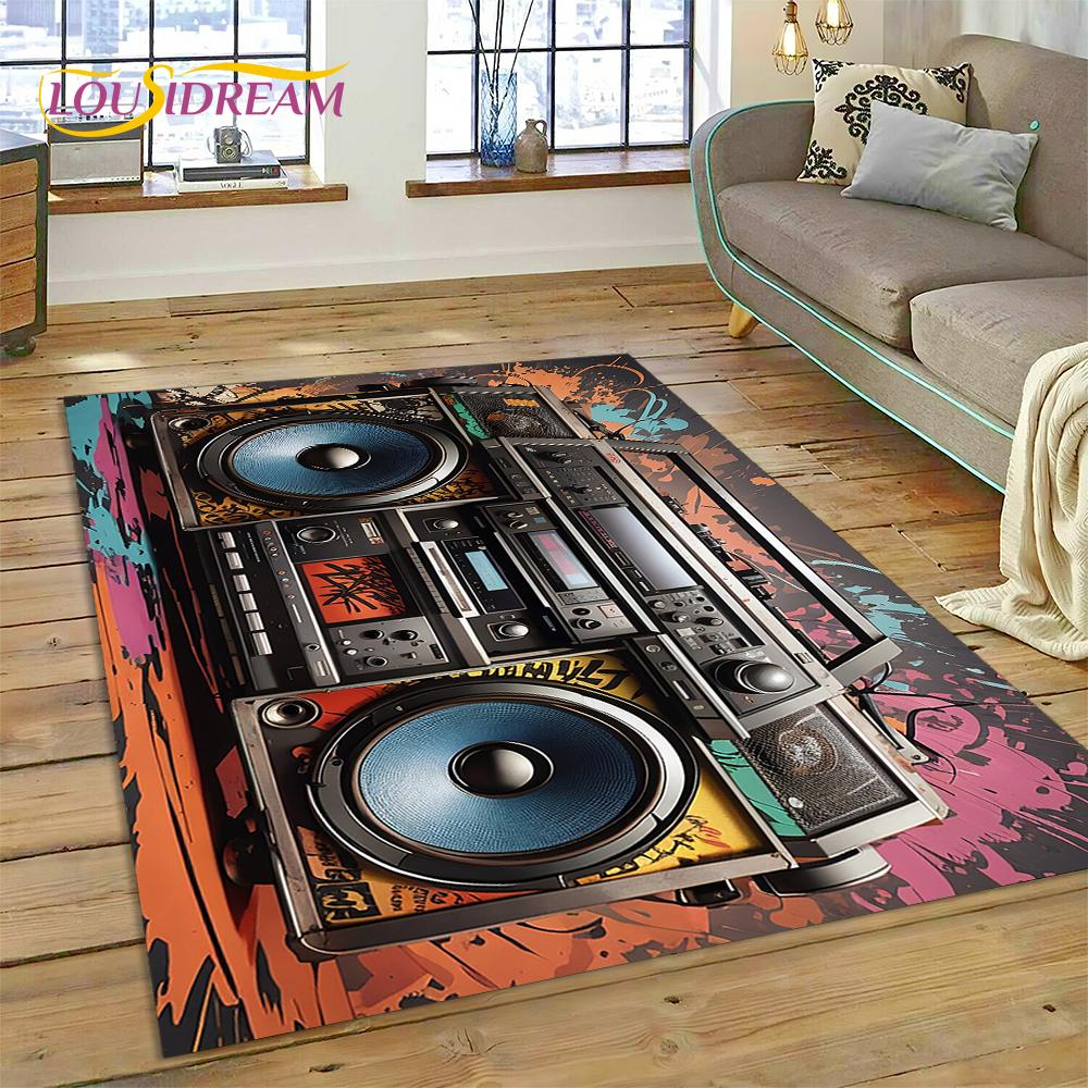 

3D-музика, касета, ретро-магнітофон, компакт-диск, інструмент, килимок, килимок для спальні, вітальні, прикраса домашнього дивана, килимок для дитячого декору 40x60cm( 15x23in )
