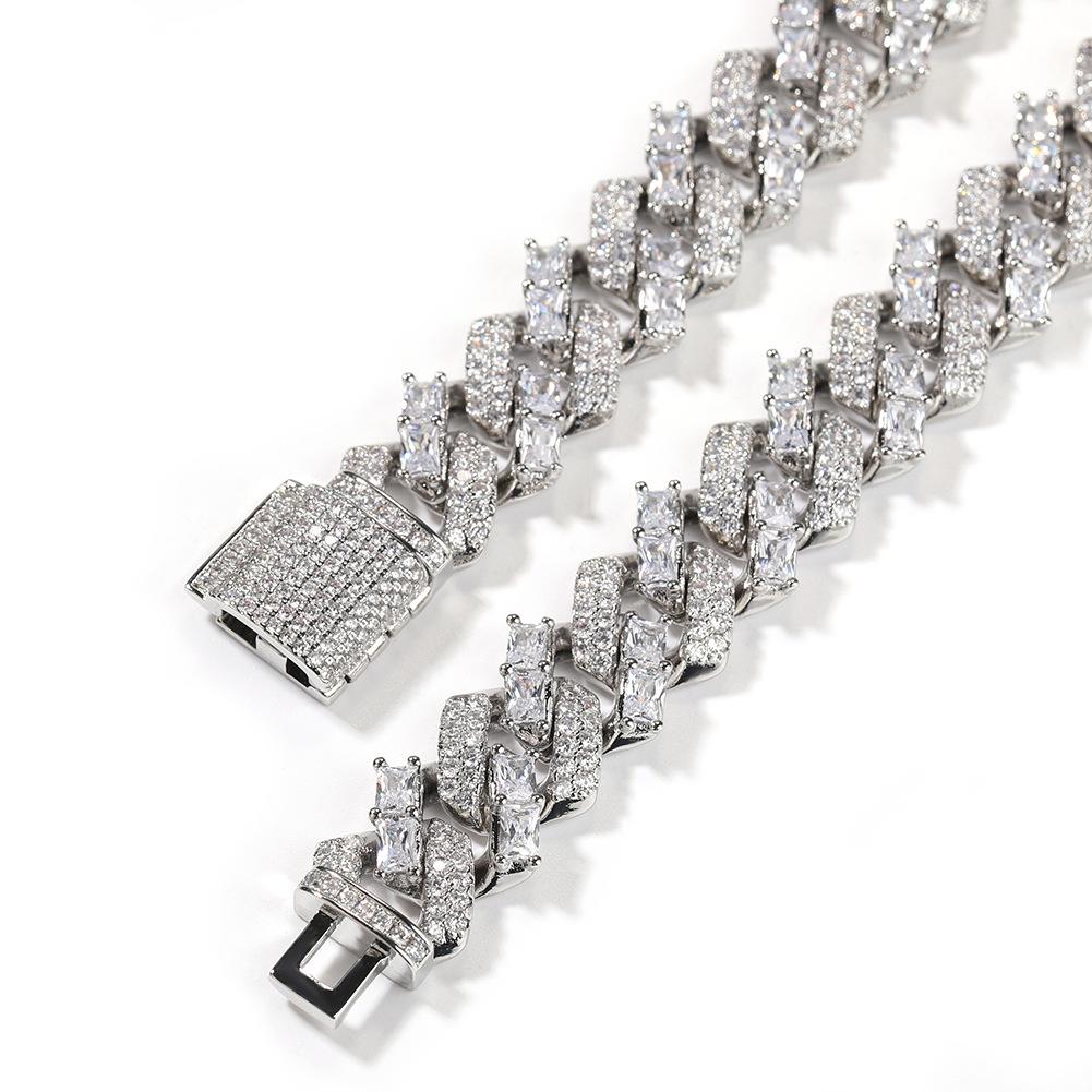 Gumeng 15mm Wide Square Circle Mixed with 5A Zircon Personalized Cuban Chain Necklace Men's Light Luxury Hip-hop Necklace