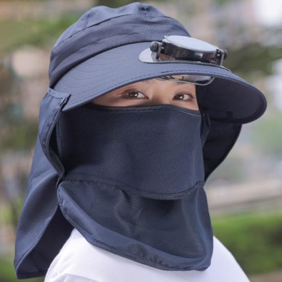 Solviftehatt med nakkelapp UV-beskyttelse Hatt med kjølevifte USB-oppladbar Pustende Herre Dame Sommer Utendørs Bredbremmet Solhatt