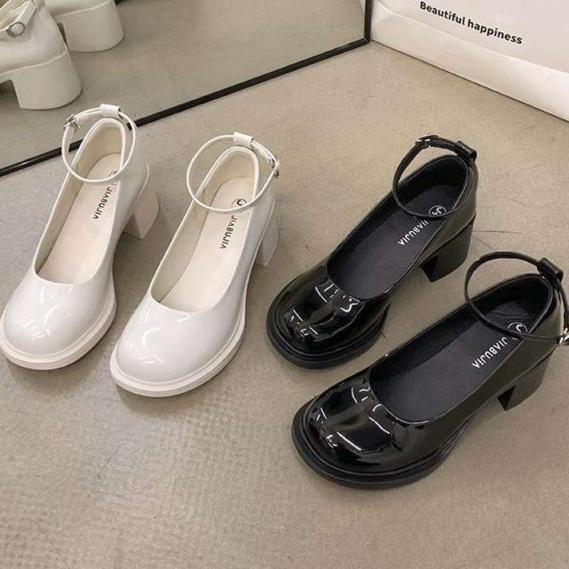 Fashion light luxury small leather shoes women's 2025 spring new retro versatile black light mouth thick heel non-slip Mary Jane shoes