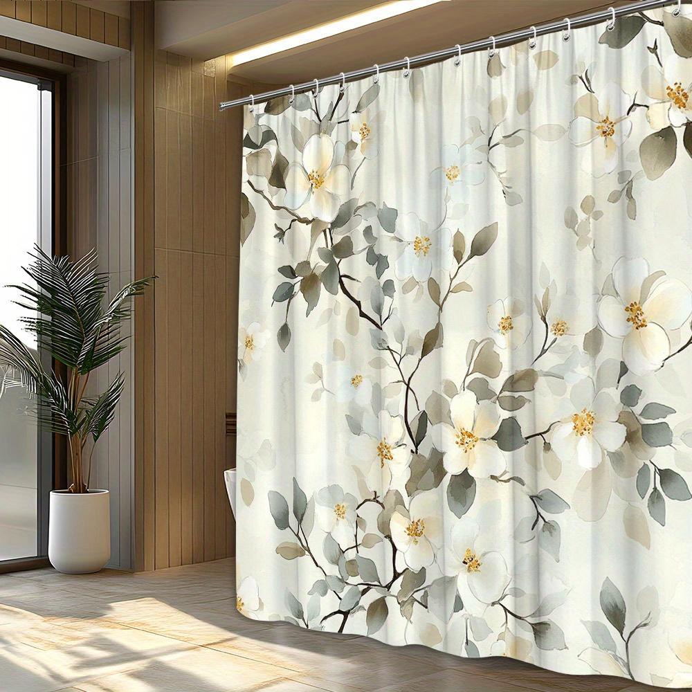 Floral Watercolor Shower Curtain | Polyester Fabric | Machine Washable | Includes Hooks, Bathroom Decor and Accessories