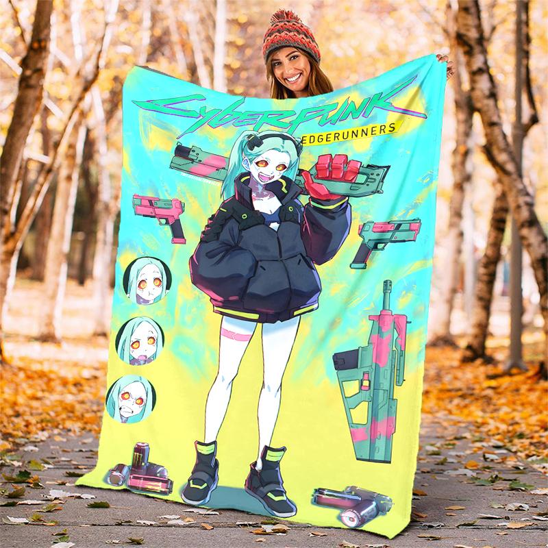 Cyberpunk Flannel Blanket Soft Warm All-Season Throw, Design for Camping, Car Travel, Hiking Sofa, Bed, Office Perfect Gift for Parties
