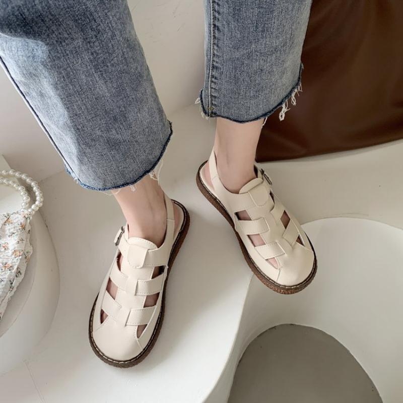 Women's Summer Vintage Sandals Buckle Shallow Mouth Casual Women Shoes Female Platform Retro Slippers Ladies Roman Sandals 35-40