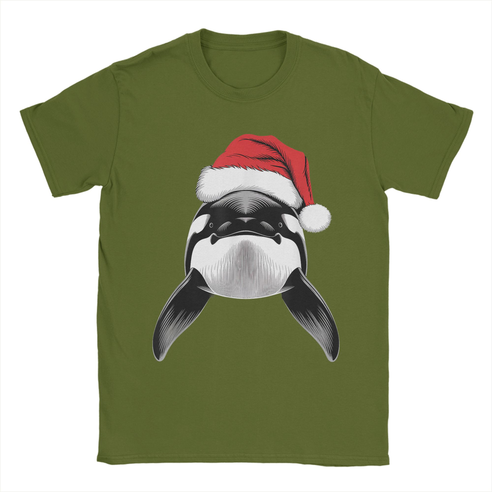 

Joyful Orca Santa on Orca Christmas Men s T Shirts Funny Tees Short Sleeve Crew Neck T-Shirts Cotton Summer Clothing 4XL